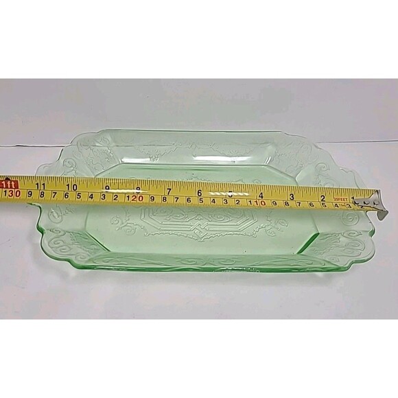 Vtg Indiana Glass LORAIN Basket Green 11.5" Serving Platter Depression 1930's - Picture 2 of 3